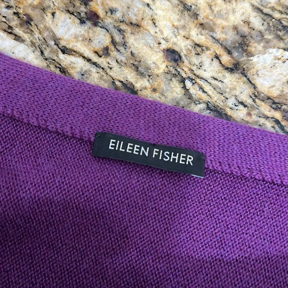 Eileen Fisher Wool Short Sleeve Round Neck Sweater In Purple Size S